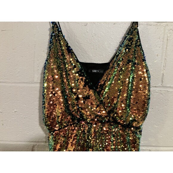 Sequin Gold party Romper Cami V Neck Size XS sleeveless - Picture 7 of 13